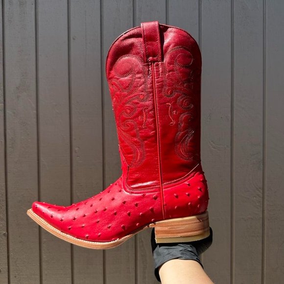 #19 Red Ostrich Finish Western Boot - Picture 2 of 5